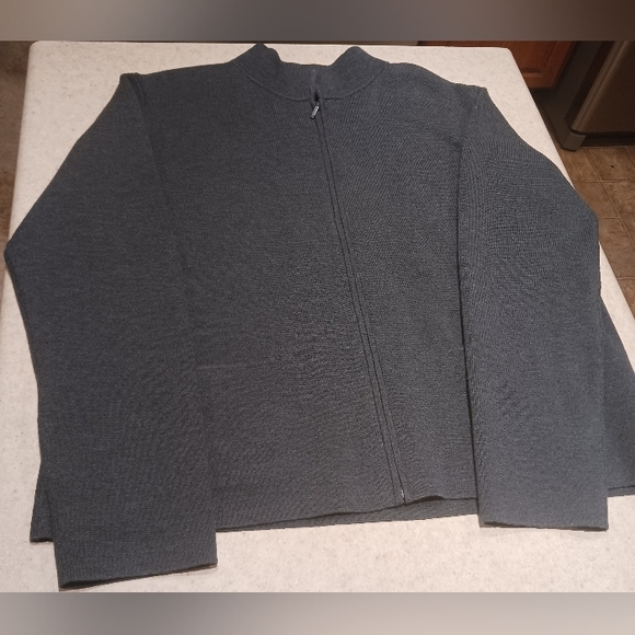 Eileen Fisher Italian Yarn 100% Wool Gray Cardigan Full Zip Size M - Picture 5 of 9